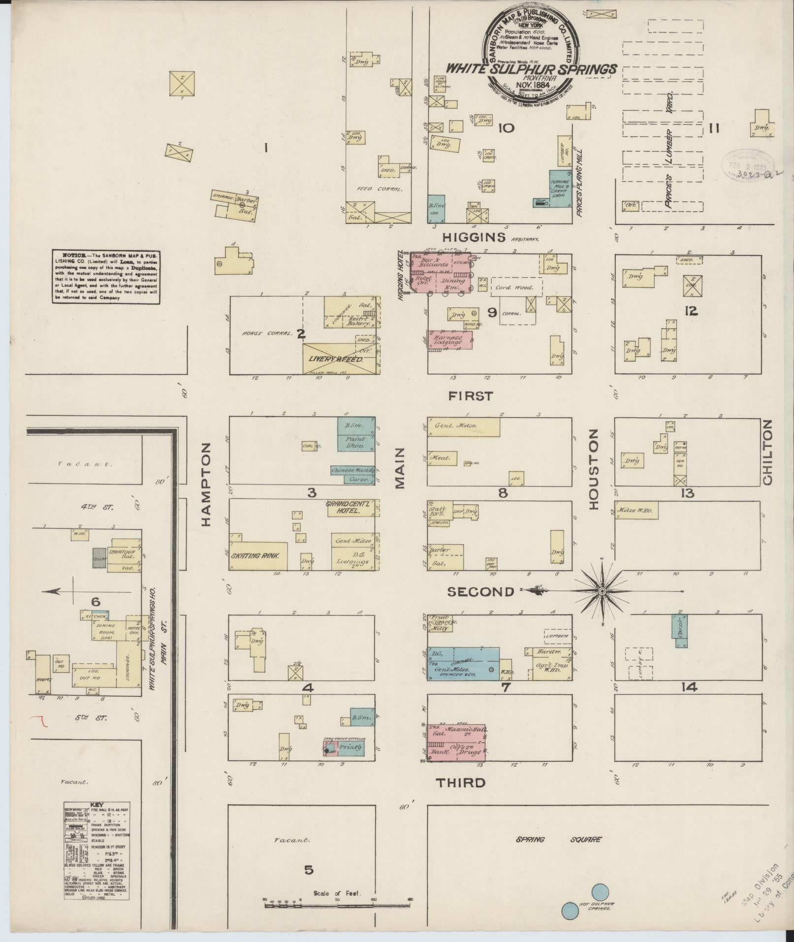 Sanborn Fire Insurance Map from White Sulphur Springs, Meagber County, Montana. (1884) – Historic Sanborn Fire Insurance Map Print