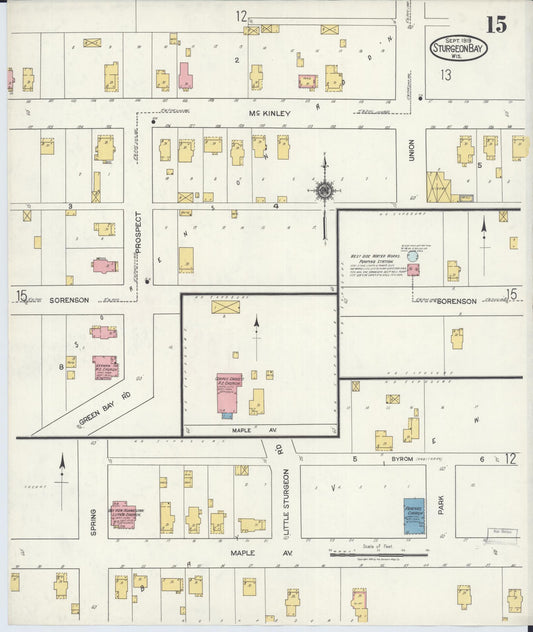 Sanborn Fire Insurance Map from Sturgeon Bay, Door County, Wisconsin (1919), Sheet #0015 - Historic Sanborn Fire Insurance Map Print, vintage old map wall art, antique decor, genealogy gift, Wisconsin Wisconsin map