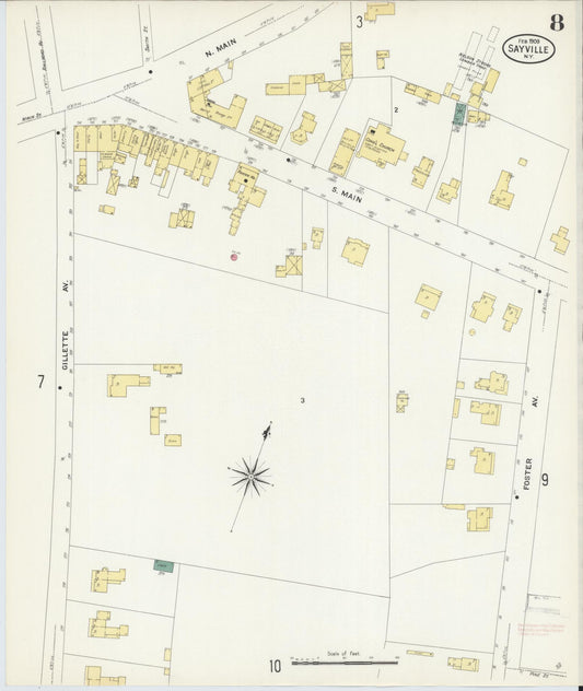 Sanborn Fire Insurance Map from Sayville, Suffolk County, New York (1909), Sheet #0008 - Historic Sanborn Fire Insurance Map Print, vintage old map wall art, antique decor, genealogy gift, New York New York map