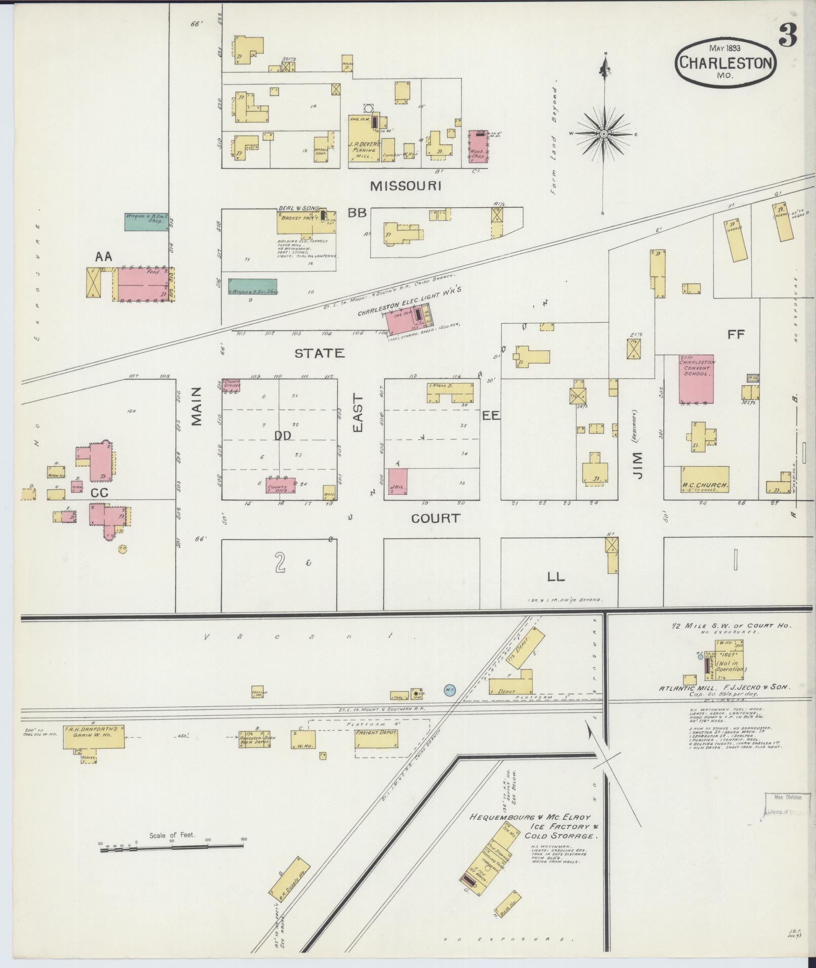 Sanborn Fire Insurance Map from Charleston, Mississippi County, Missouri (1893), Sheet #0003 - Historic Sanborn Fire Insurance Map Print, vintage old map wall art, antique decor, genealogy gift, Missouri Missouri map