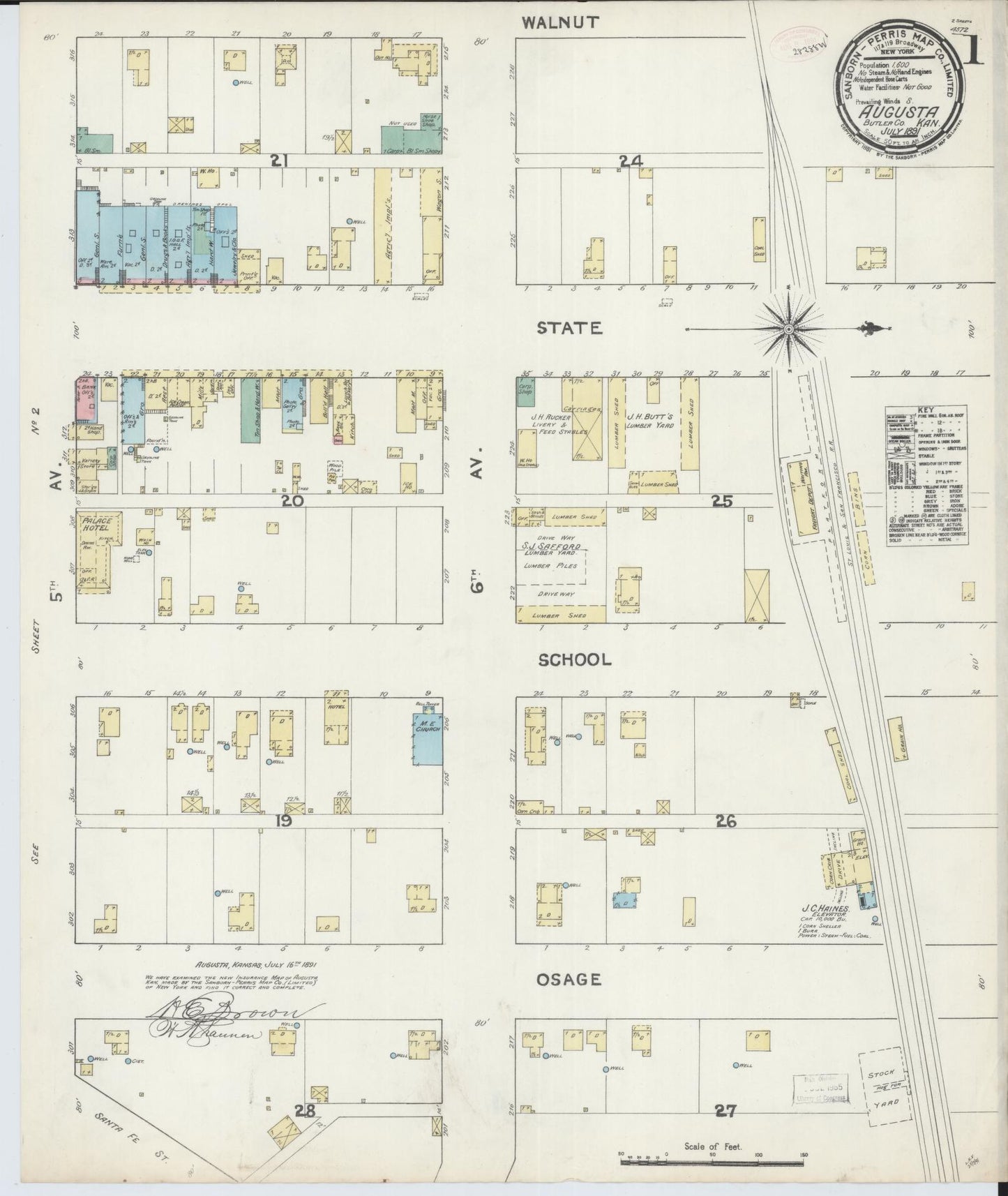 Sanborn Fire Insurance Map from Augusta, Butler County, Kansas (1891), Sheet #0001 - Historic Sanborn Fire Insurance Map Print, vintage old map wall art, antique decor, genealogy gift, Kansas Kansas map