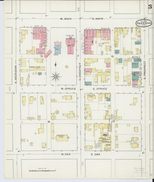 Sanborn Fire Insurance Map from Ravenna, Portage County, Ohio (1893), Sheet #0003 - Historic Sanborn Fire Insurance Map Print, vintage old map wall art, antique decor, genealogy gift, Ohio Ohio map