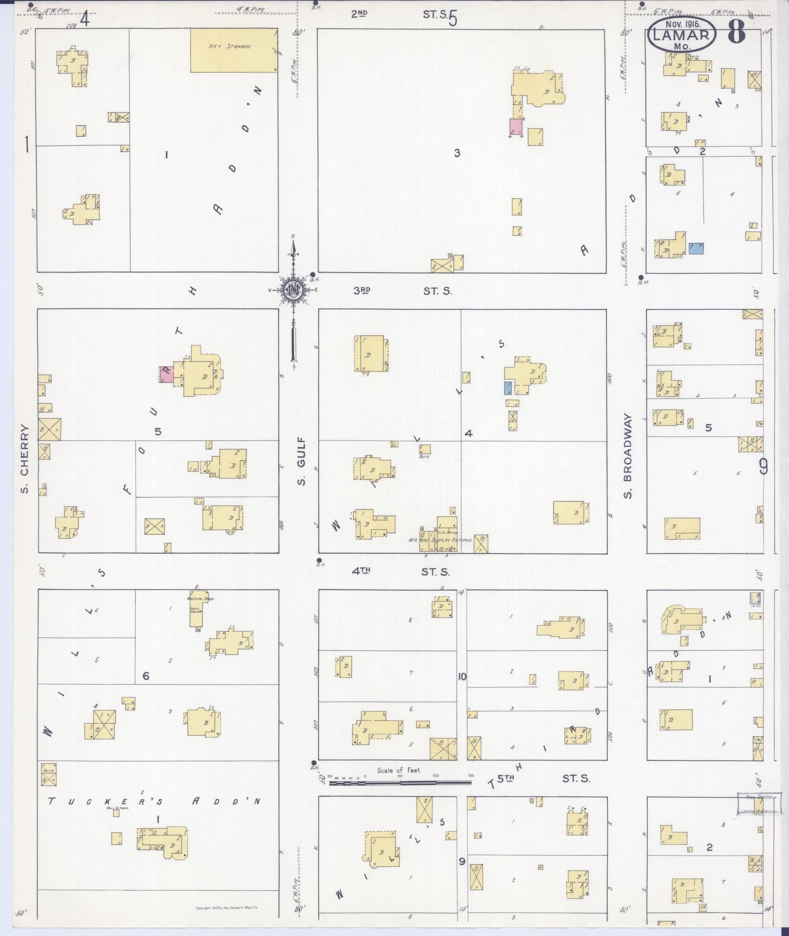 Sanborn Fire Insurance Map from Lamar, Barton County, Missouri (1916), Sheet #0008 - Historic Sanborn Fire Insurance Map Print, vintage old map wall art, antique decor, genealogy gift, Missouri Missouri map