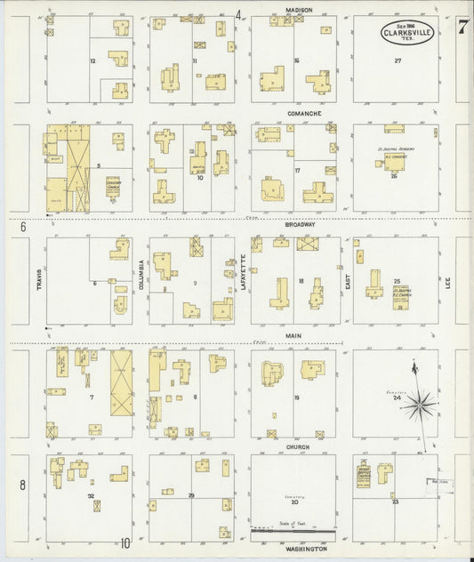 Sanborn Fire Insurance Map from Clarksville, Red River County, Texas (1906), Sheet #0007 - Historic Sanborn Fire Insurance Map Print, vintage old map wall art, antique decor, genealogy gift, Texas Texas map