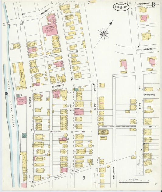 Sanborn Fire Insurance Map from Steelton, Dauphin County, Pennsylvania (1909), Sheet #0008 - Historic Sanborn Fire Insurance Map Print, vintage old map wall art, antique decor, genealogy gift, Pennsylvania Pennsylvania map