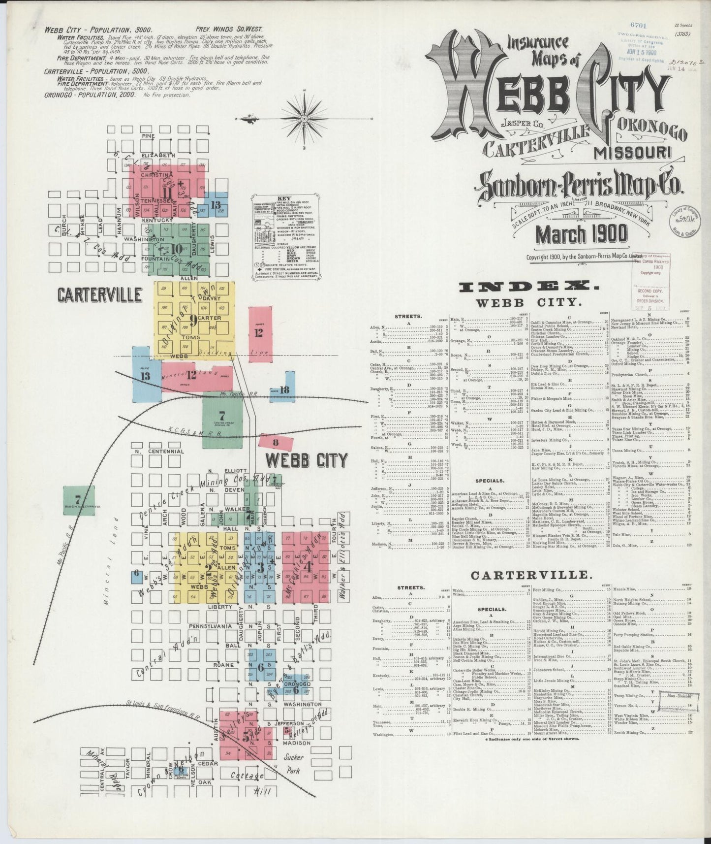 Sanborn Fire Insurance Map from Webb City, Jasper County, Missouri (1900), Sheet #0001 - Complete Map Set gallery image, historic Sanborn map, vintage wall art, Missouri Missouri