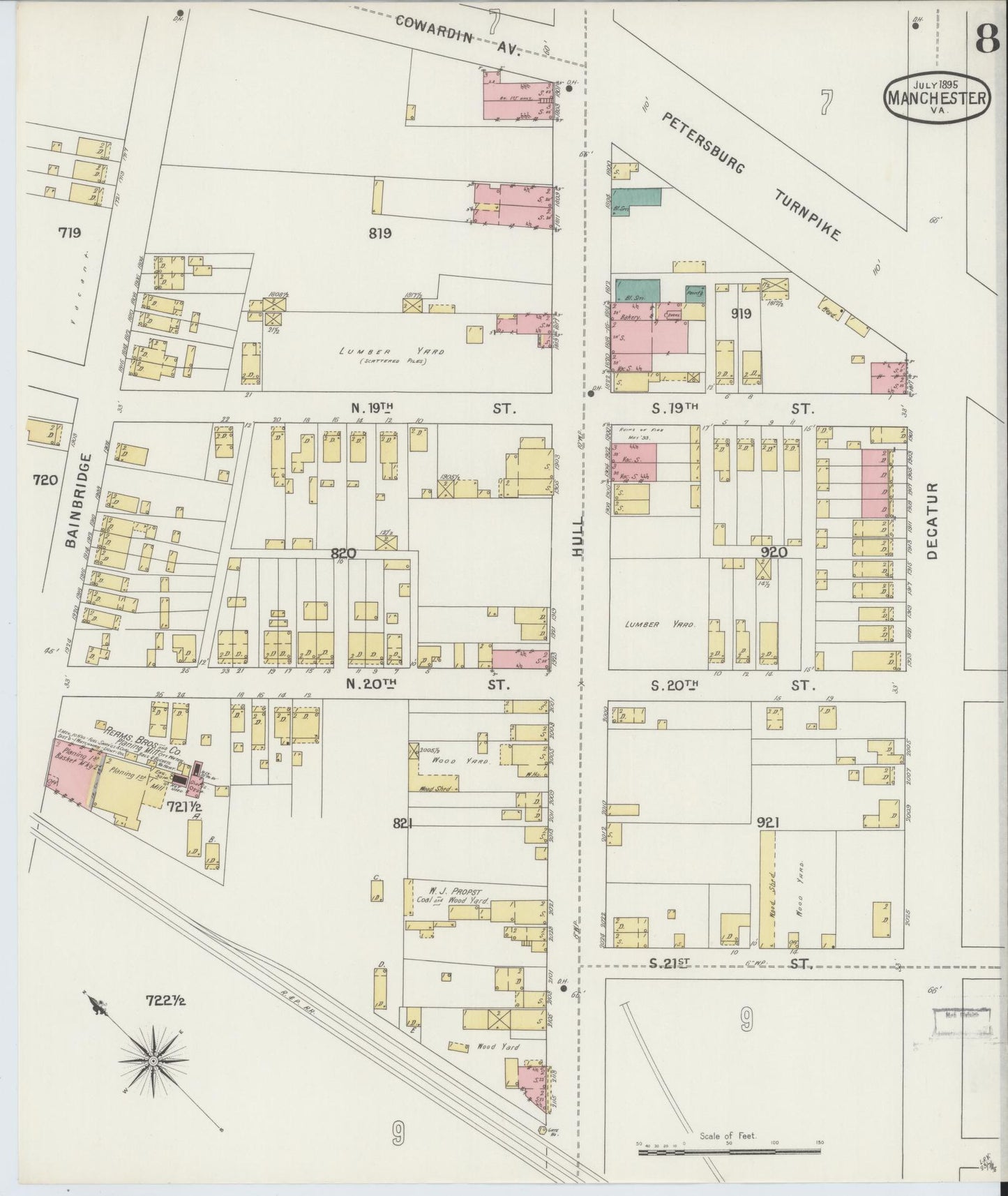 Sanborn Fire Insurance Map from Manchester, Chesterfield County, Virginia. (1895), Sheet 8 – Historic Sanborn Fire Insurance Map Print