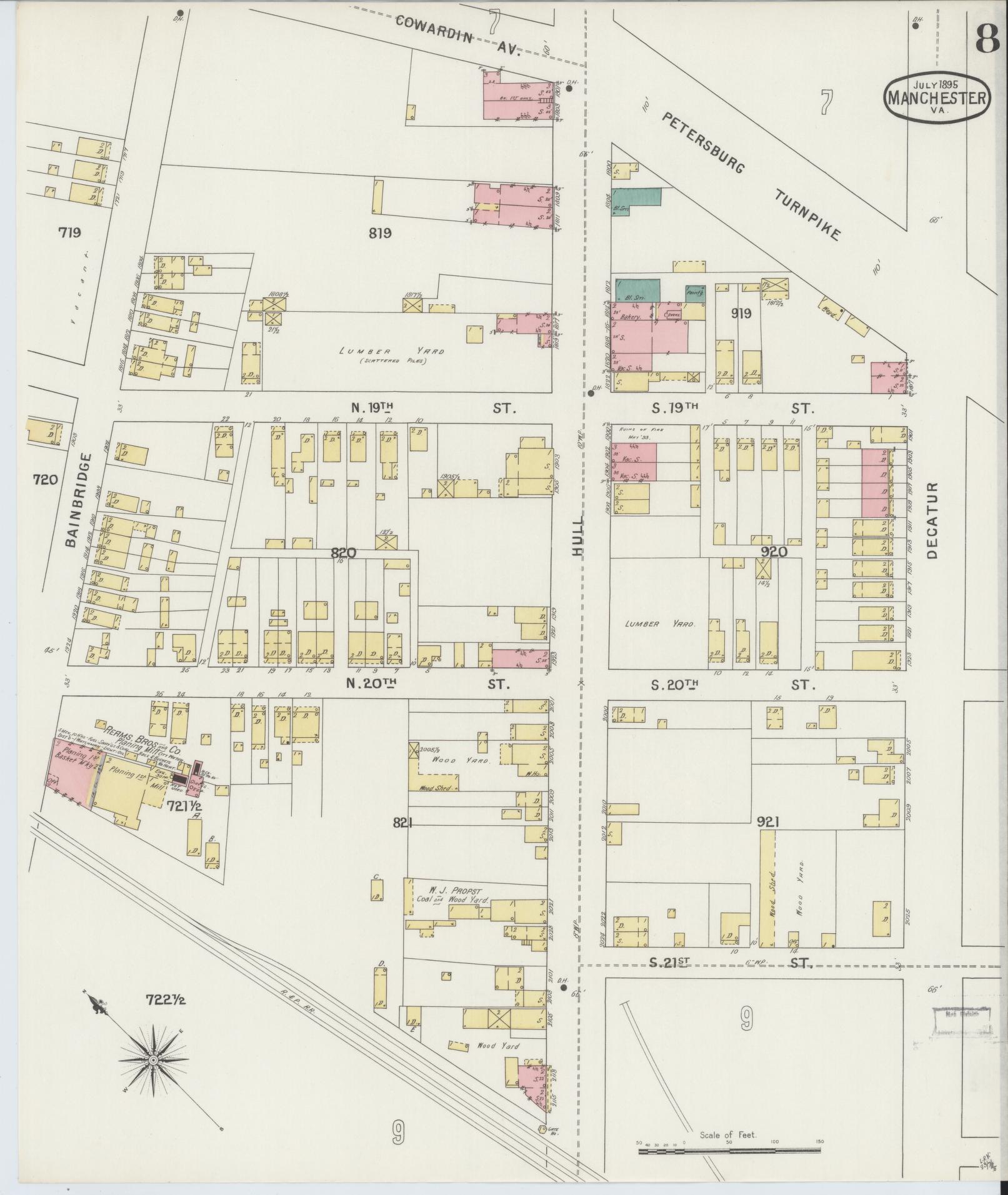 Sanborn Fire Insurance Map from Manchester, Chesterfield County, Virginia. (1895), Sheet 8 – Historic Sanborn Fire Insurance Map Print
