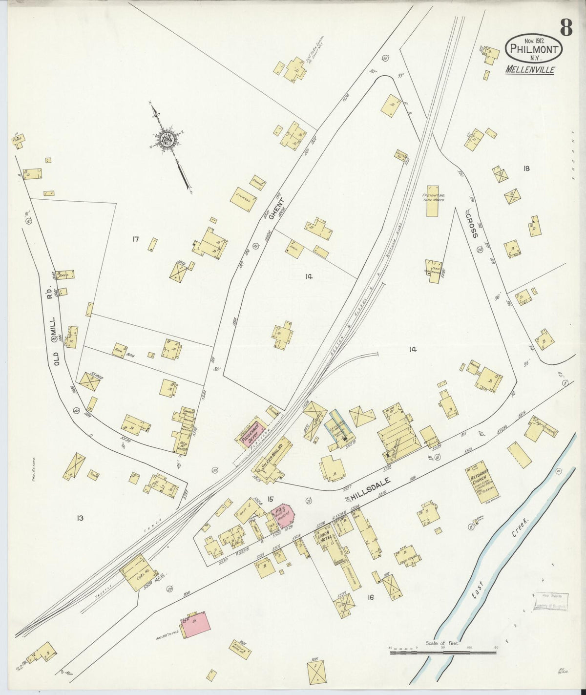 Sanborn Fire Insurance Map from Philmont, Columbia County, New York (1912), Sheet #0008 - Complete Map Set gallery image, historic Sanborn map, vintage wall art, New York New York