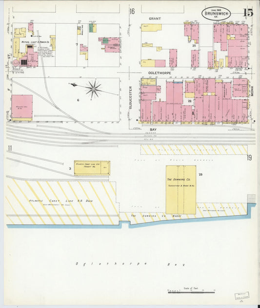 Sanborn Fire Insurance Map from Brunswick, Glynn County, Georgia (1908), Sheet #0015 - Historic Sanborn Fire Insurance Map Print, vintage old map wall art, antique decor, genealogy gift, Georgia Georgia map