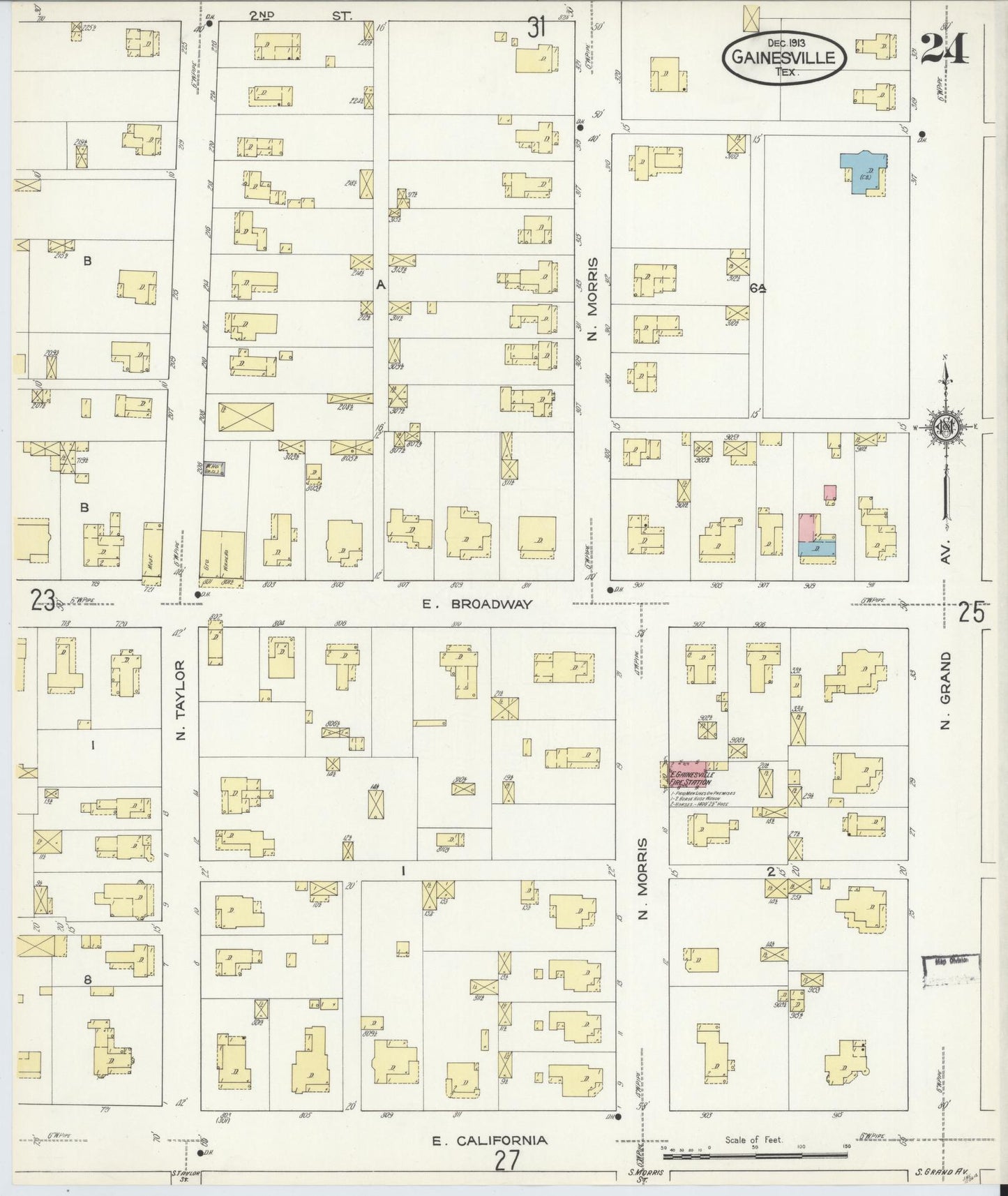 Sanborn Fire Insurance Map from Gainesville, Cooke County, Texas (1913), Sheet #0024 - Complete Map Set gallery image, historic Sanborn map, vintage wall art, Texas Texas