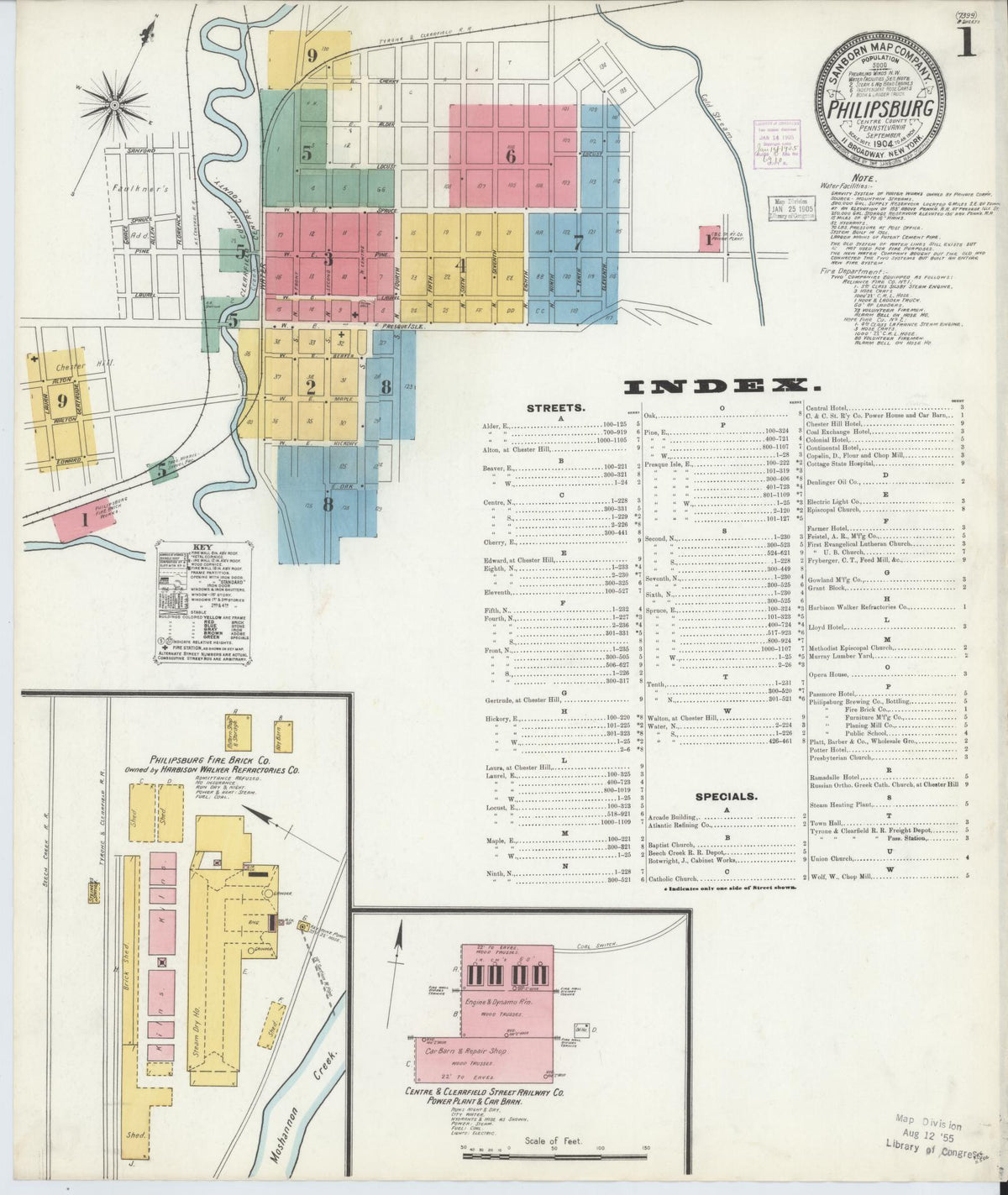 Sanborn Fire Insurance Map from Philipsburg, Centre County, Pennsylvania (1904), Sheet #0001 - Historic Sanborn Fire Insurance Map Print, vintage old map wall art, antique decor, genealogy gift, Pennsylvania Pennsylvania map