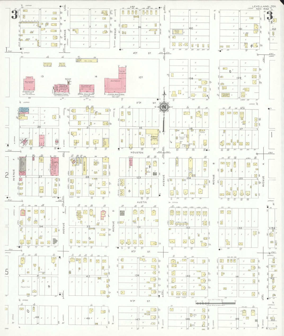 Sanborn Fire Insurance Map from Levelland, Hockley County, Texas (1942), Sheet #0003 - Complete Map Set gallery image, historic Sanborn map, vintage wall art, Texas Texas