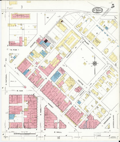 Sanborn Fire Insurance Map from Fort Scott, Bourbon County, Kansas (1917), Sheet #0005 - Complete Map Set gallery image, historic Sanborn map, vintage wall art, Kansas Kansas
