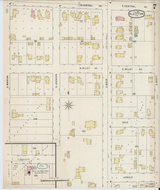 Sanborn Fire Insurance Map from Bluffton, Wells County, Indiana (1895), Sheet #0007 - Historic Sanborn Fire Insurance Map Print, vintage old map wall art, antique decor, genealogy gift, Indiana Indiana map