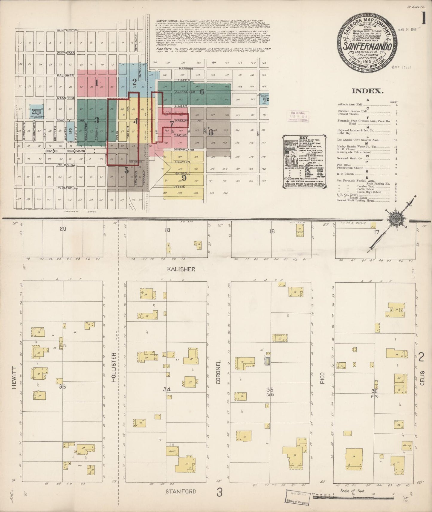 Sanborn Fire Insurance Map from San Fernando, Los Angeles County, California (1912), Sheet #0001 - Complete Map Set gallery image, historic Sanborn map, vintage wall art, California California