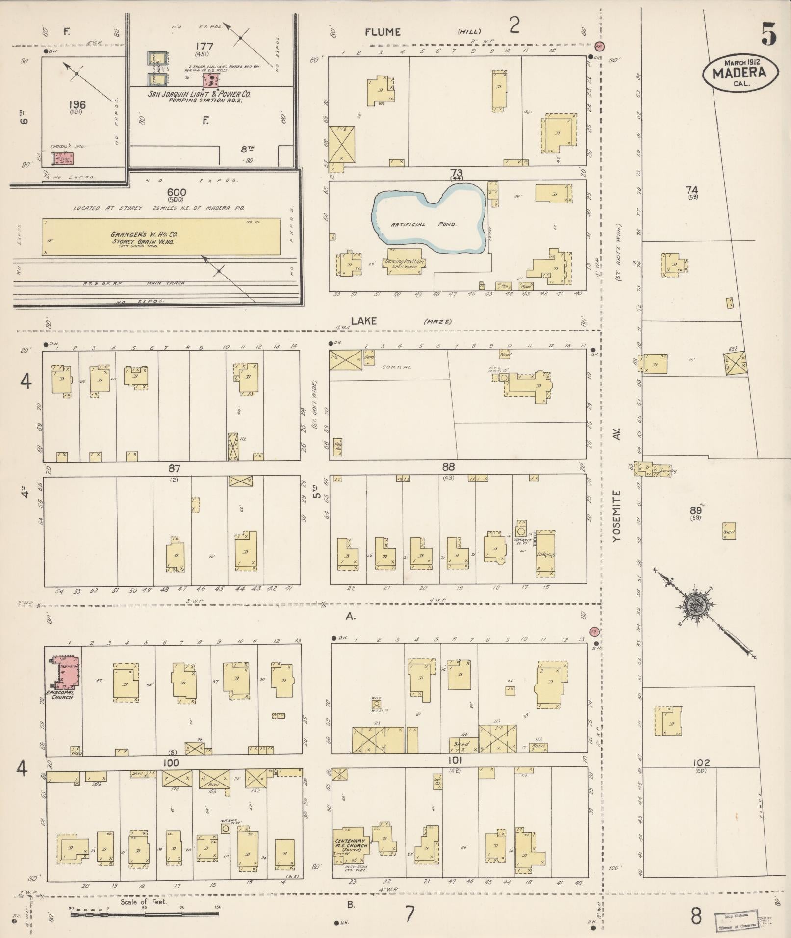 Sanborn Fire Insurance Map from Madera, Madera County, California (1912), Sheet #0005 - Historic Sanborn Fire Insurance Map Print, vintage old map wall art, antique decor, genealogy gift, California California map