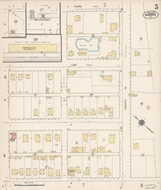Sanborn Fire Insurance Map from Madera, Madera County, California (1912), Sheet #0005 - Historic Sanborn Fire Insurance Map Print, vintage old map wall art, antique decor, genealogy gift, California California map