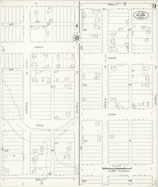 Sanborn Fire Insurance Map from Blaine, Whatcom County, Washington (1907), Sheet #0009 - Historic Sanborn Fire Insurance Map Print, vintage old map wall art, antique decor, genealogy gift, Washington Washington map