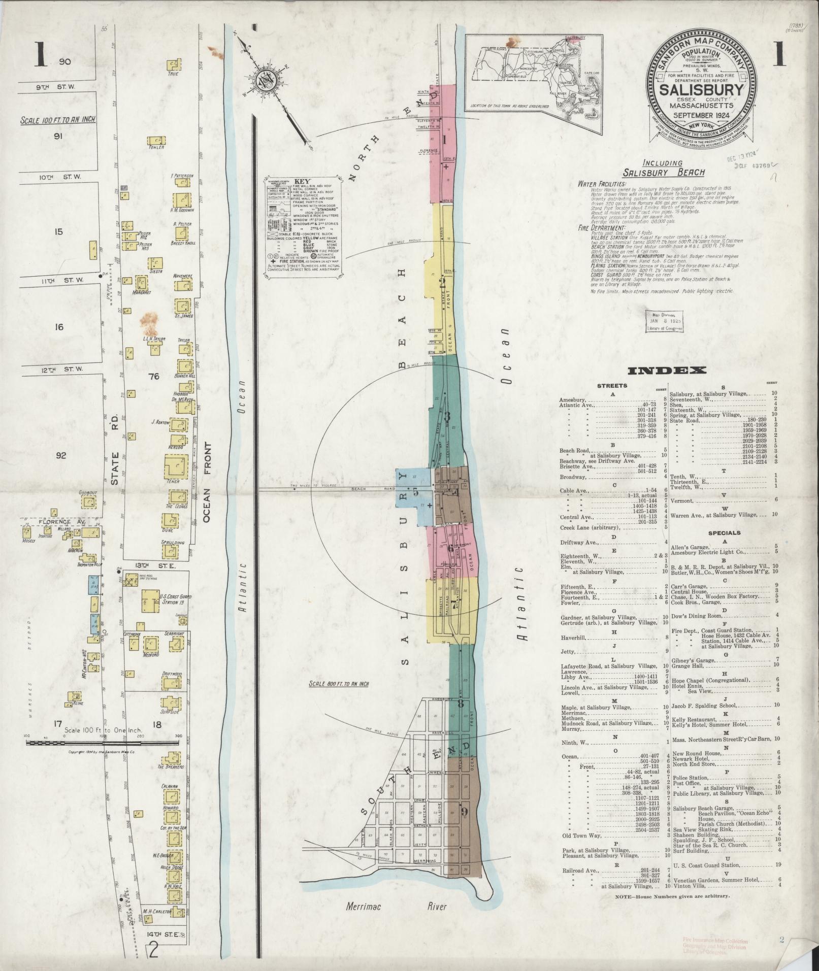 Sanborn Fire Insurance Map from Salisbury, Essex County, Massachusetts (1919), Sheet #0007 - Historic Sanborn Fire Insurance Map Print, vintage old map wall art, antique decor, genealogy gift, Massachusetts Massachusetts map