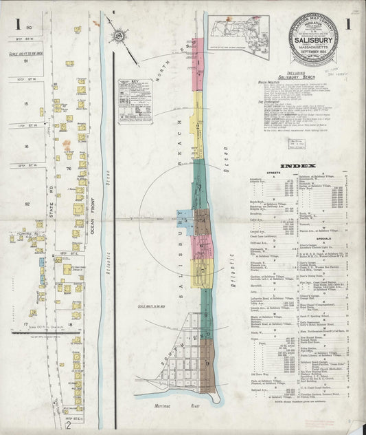 Sanborn Fire Insurance Map from Salisbury, Essex County, Massachusetts (1919), Sheet #0007 - Historic Sanborn Fire Insurance Map Print, vintage old map wall art, antique decor, genealogy gift, Massachusetts Massachusetts map