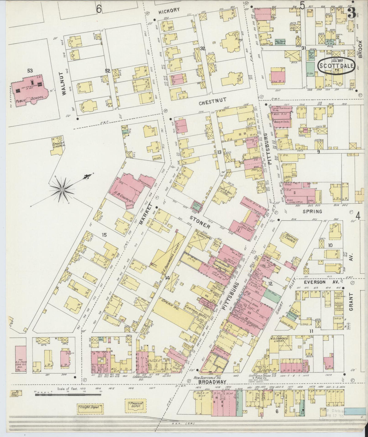 Sanborn Fire Insurance Map from Scottdale, Westmoreland County, Pennsylvania (1897), Sheet #0003 - Historic Sanborn Fire Insurance Map Print, vintage old map wall art, antique decor, genealogy gift, Pennsylvania Pennsylvania map