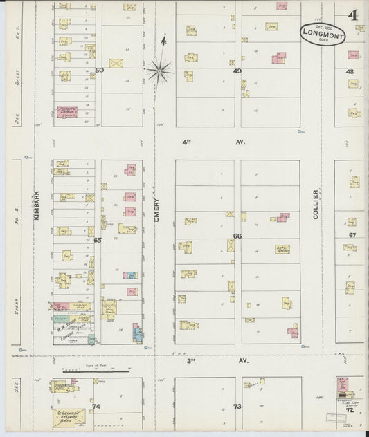 Sanborn Fire Insurance Map from Longmont, Boulder County, Colorado (1890), Sheet #0004 - Historic Sanborn Fire Insurance Map Print, vintage old map wall art, antique decor, genealogy gift, Colorado Colorado map