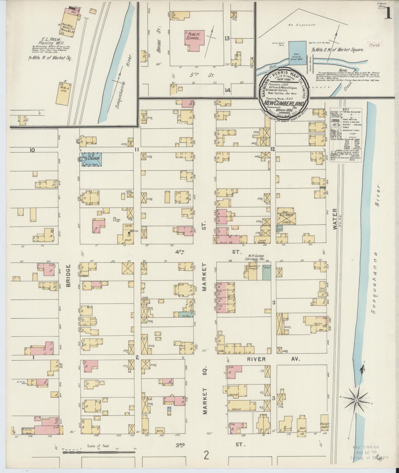 Sanborn Fire Insurance Map from New Cumberland, Cumberland County, Pennsylvania (1896), Sheet #0001 - Complete Map Set gallery image, historic Sanborn map, vintage wall art, Pennsylvania Pennsylvania