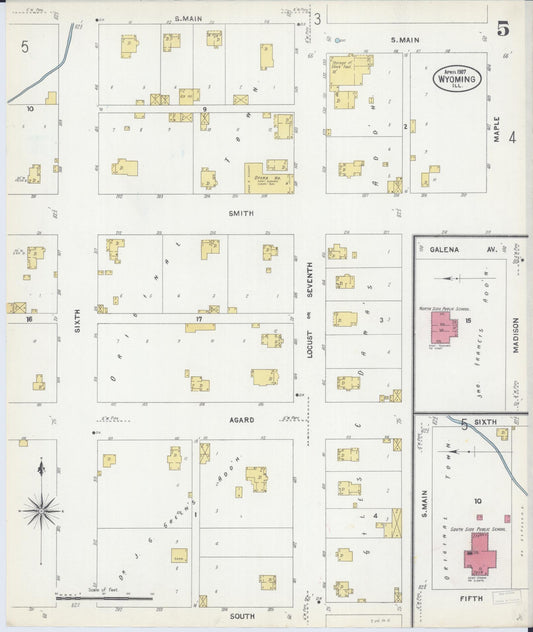 Sanborn Fire Insurance Map from Wyoming, Stark County, Illinois (1907), Sheet #0005 - Historic Sanborn Fire Insurance Map Print, vintage old map wall art, antique decor, genealogy gift, Wyoming Wyoming map