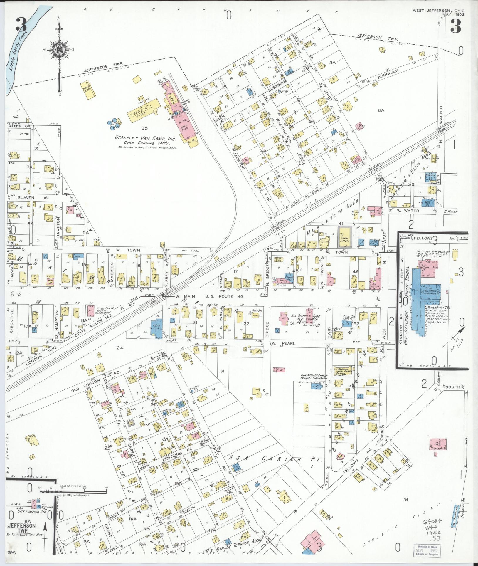 Sanborn Fire Insurance Map from West Jefferson, Madison County, Ohio (1952), Sheet #0003 - Complete Map Set gallery image, historic Sanborn map, vintage wall art, Ohio Ohio