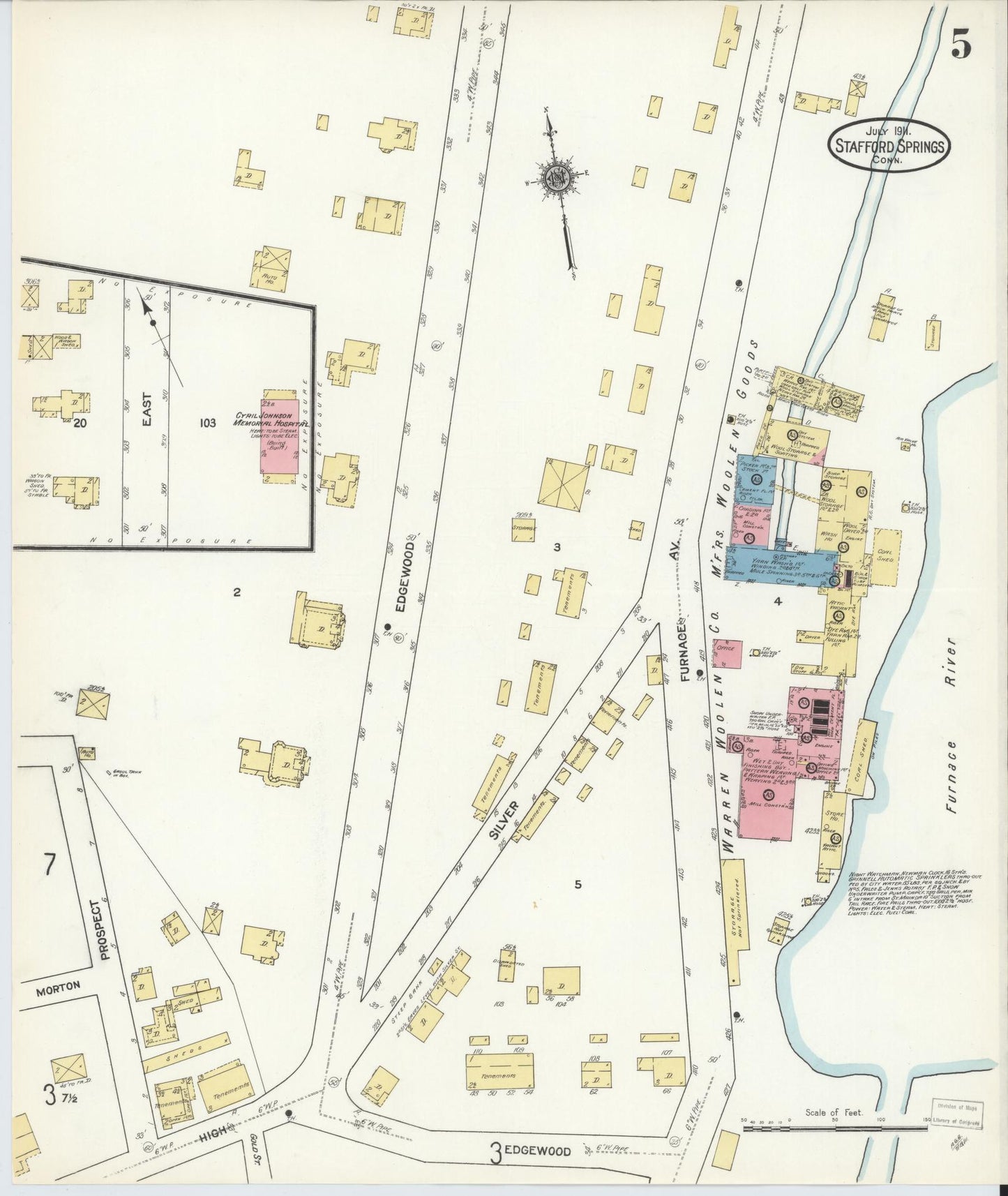 Sanborn Fire Insurance Map from Stafford Springs, Tolland County, Connecticut (1911), Sheet #0005 - Complete Map Set gallery image, historic Sanborn map, vintage wall art, Connecticut Connecticut