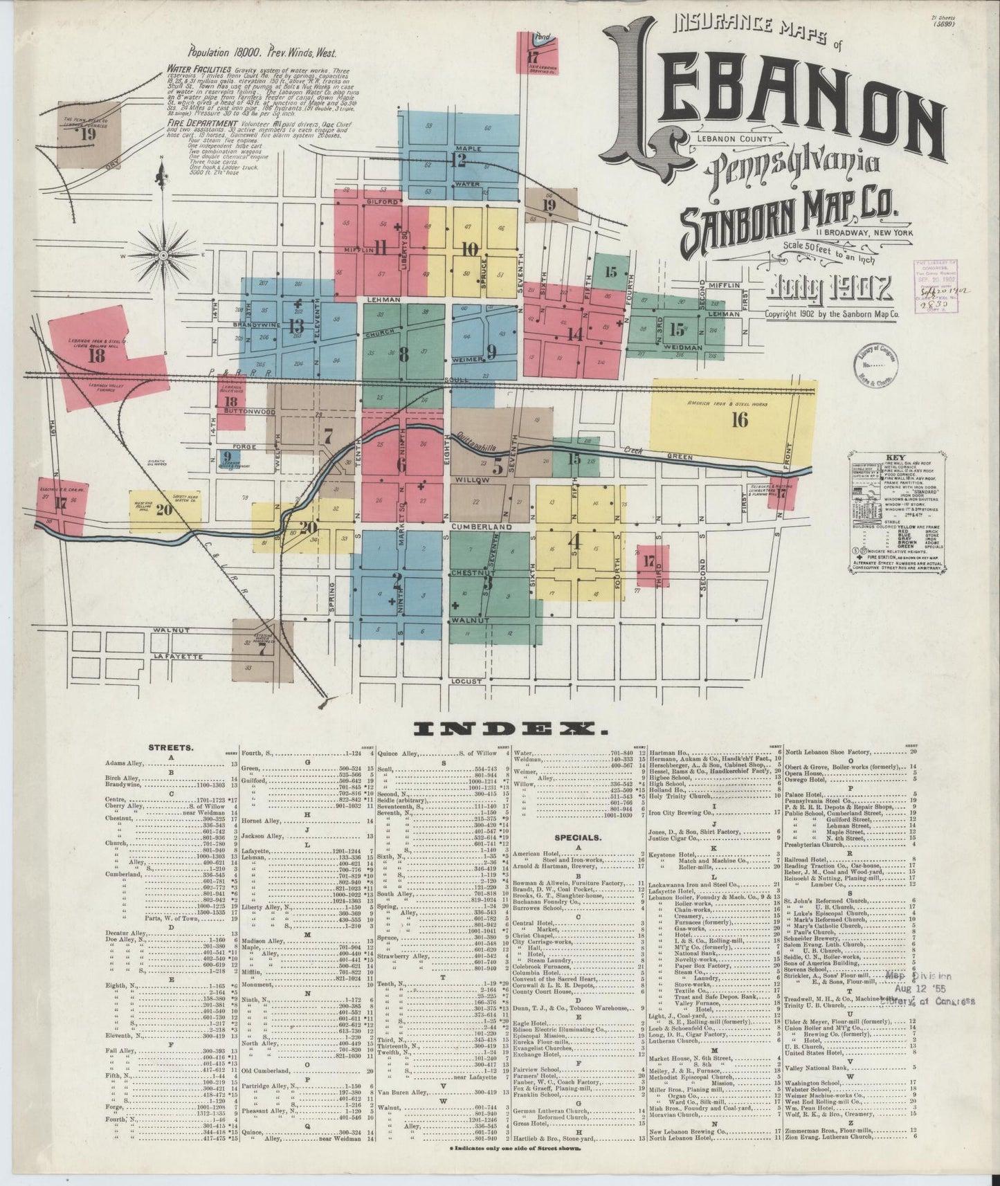 Sanborn Fire Insurance Map from Lebanon, Lebanon County, Pennsylvania (1902), Sheet #0001 - Historic Sanborn Fire Insurance Map Print, vintage old map wall art, antique decor, genealogy gift, Pennsylvania Pennsylvania map