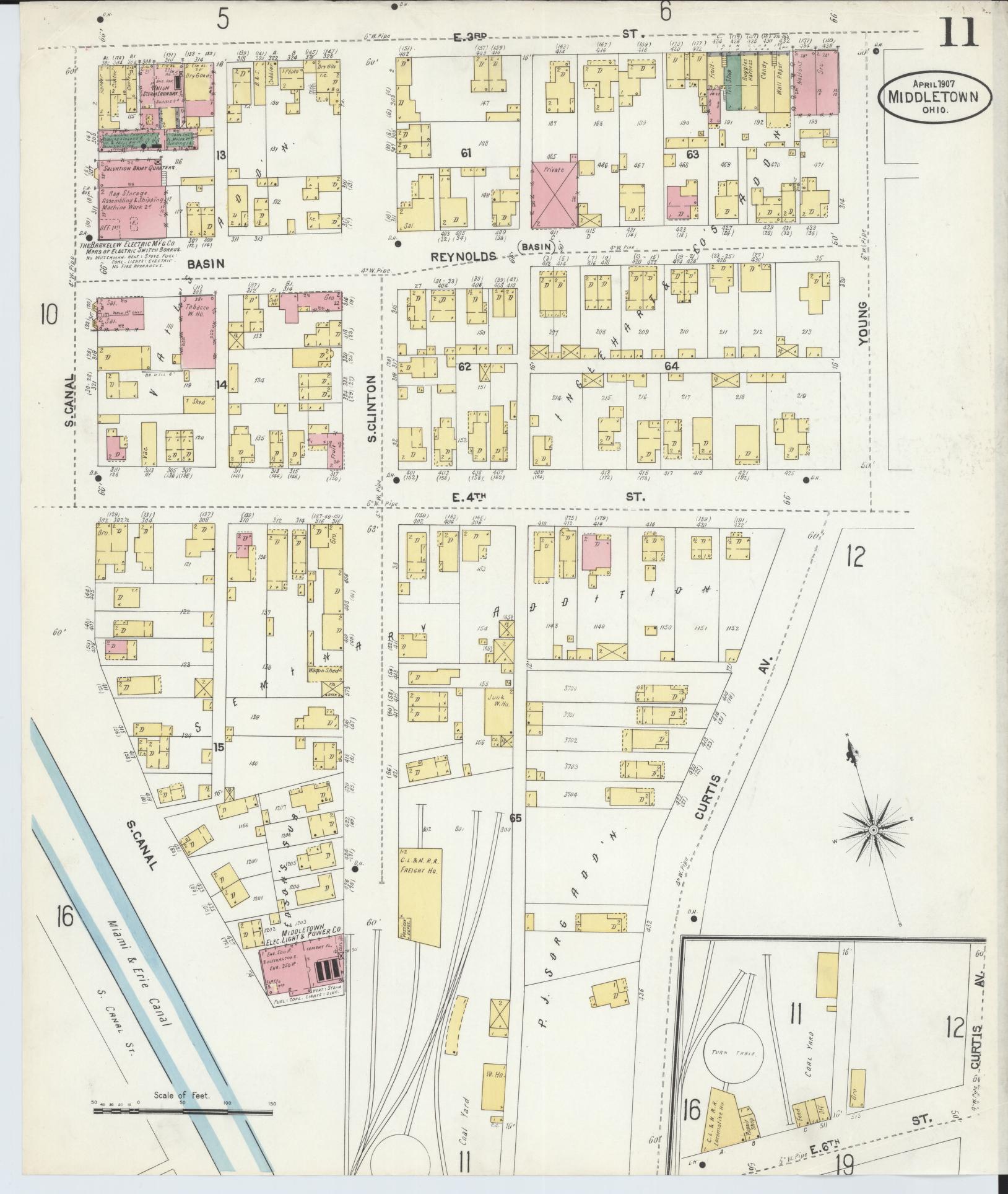 Sanborn Fire Insurance Map from Middletown, Butler County, Ohio (1907), Sheet #0011 - Complete Map Set gallery image, historic Sanborn map, vintage wall art, Ohio Ohio
