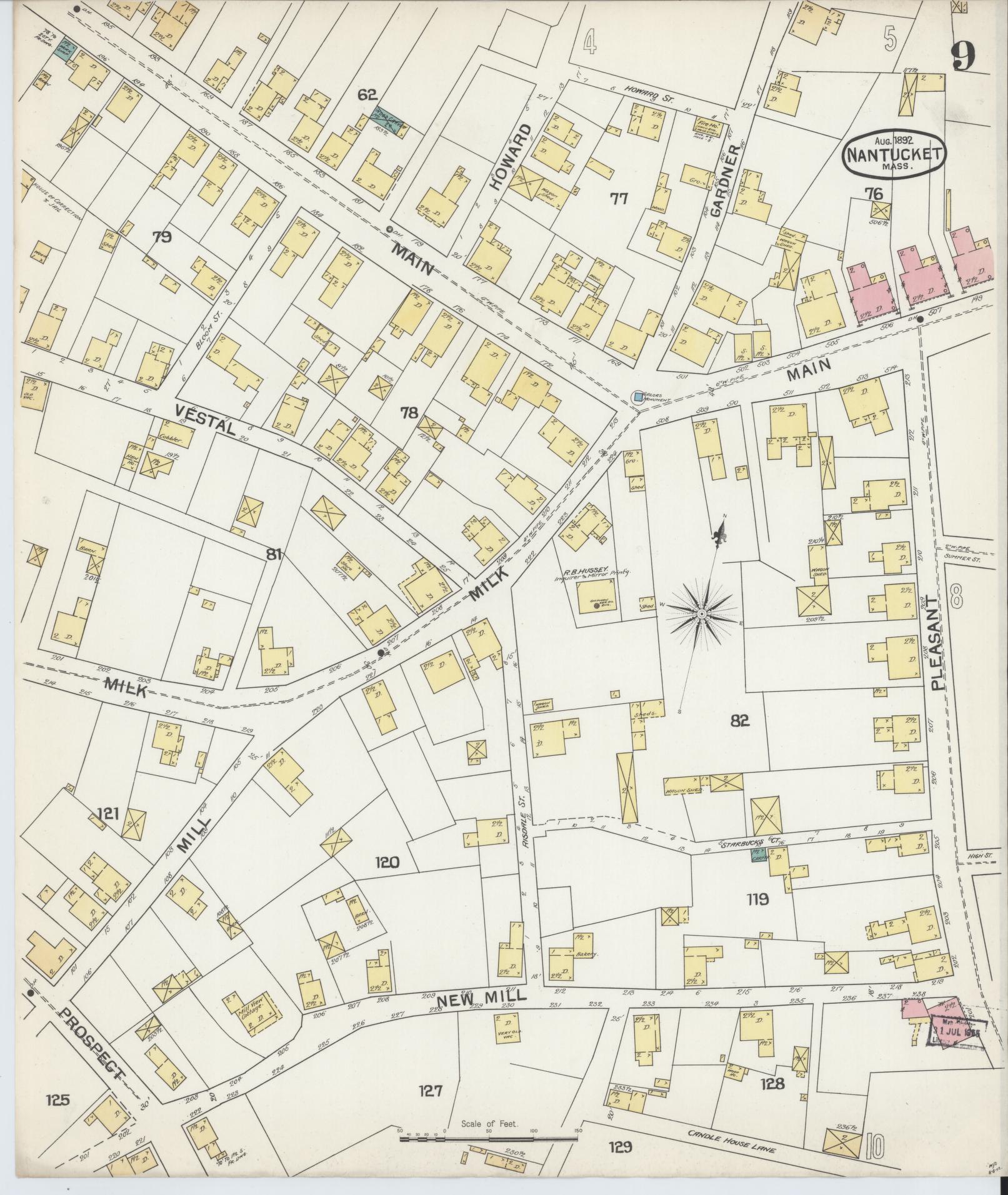 Sanborn Fire Insurance Map from Nantucket, Nantucket County, Massachusetts (1892), Sheet #0009 - Complete Map Set gallery image, historic Sanborn map, vintage wall art, Massachusetts Massachusetts