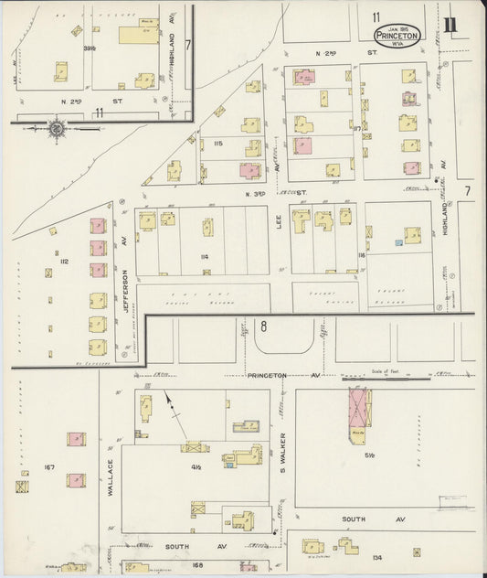 Sanborn Fire Insurance Map from Princeton, Mercer County, West Virginia (1915), Sheet #0011 - Historic Sanborn Fire Insurance Map Print, vintage old map wall art, antique decor, genealogy gift, West Virginia West Virginia map