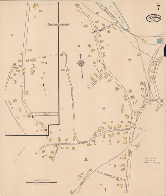 Sanborn Fire Insurance Map from Proctor, Rutland County, Vermont (1922), Sheet #0007 - Historic Sanborn Fire Insurance Map Print, vintage old map wall art, antique decor, genealogy gift, Vermont Vermont map