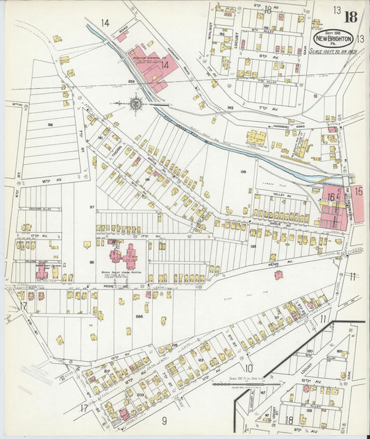 Sanborn Fire Insurance Map from New Brighton, Beaver County, Pennsylvania (1918), Sheet #0018 - Historic Sanborn Fire Insurance Map Print, vintage old map wall art, antique decor, genealogy gift, Pennsylvania Pennsylvania map