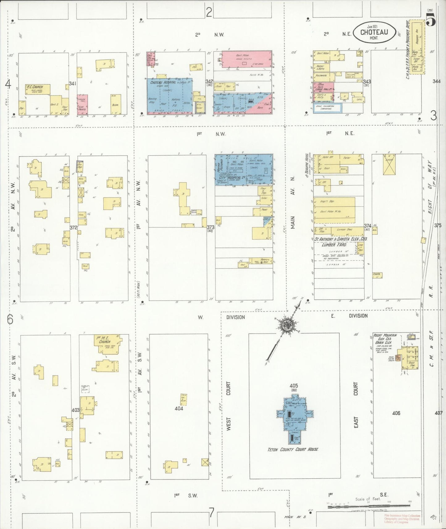 Sanborn Fire Insurance Map from Choteau, Teton County, Montana (1921), Sheet #0005 - Historic Sanborn Fire Insurance Map Print, vintage old map wall art, antique decor, genealogy gift, Montana Montana map