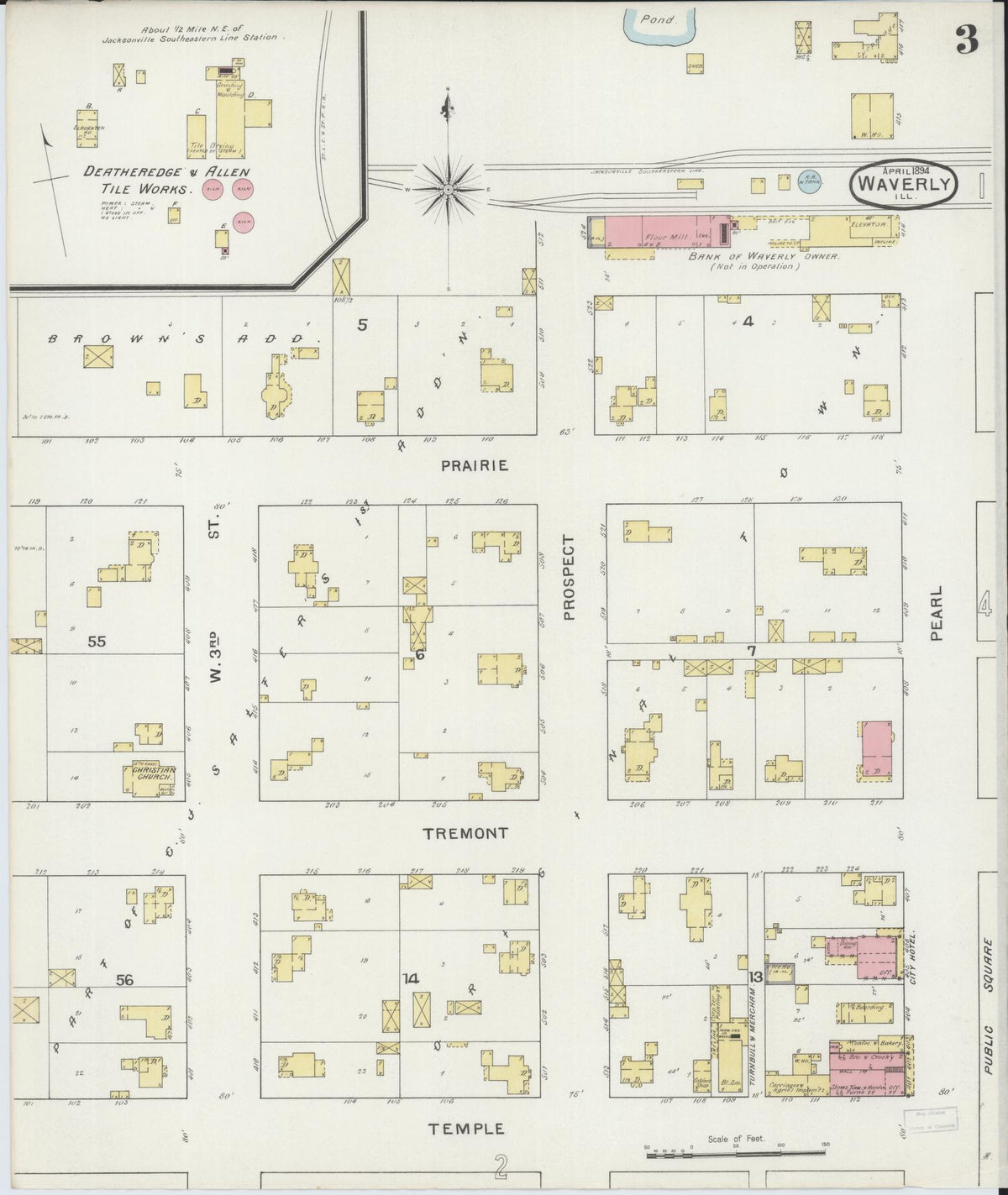 Sanborn Fire Insurance Map from Waverly, Morgan County, Illinois (1894), Sheet #0003 - Complete Map Set gallery image, historic Sanborn map, vintage wall art, Illinois Illinois