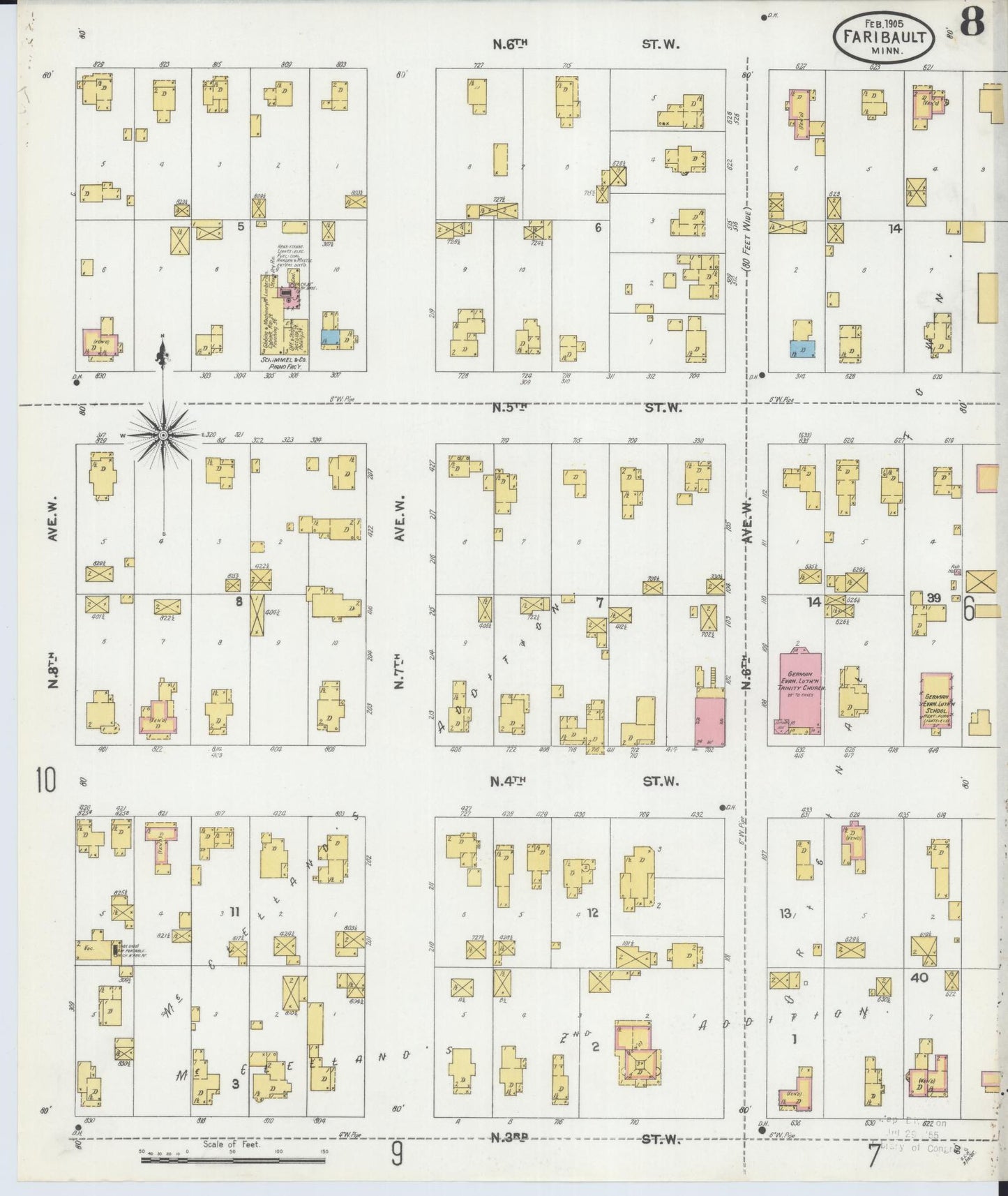 Sanborn Fire Insurance Map from Faribault, Rice County, Minnesota (1905), Sheet #0008 - Complete Map Set gallery image, historic Sanborn map, vintage wall art, Minnesota Minnesota
