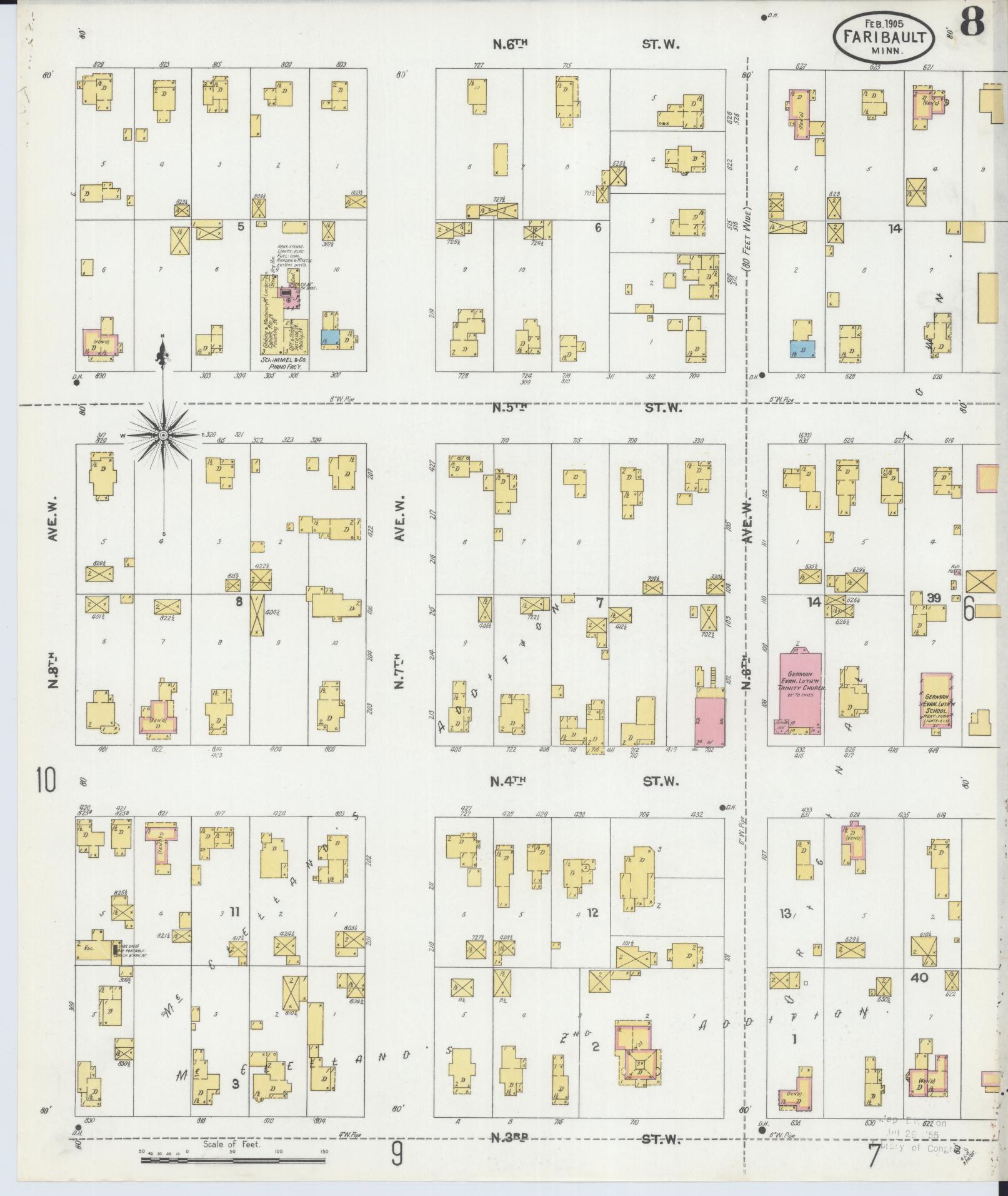 Sanborn Fire Insurance Map from Faribault, Rice County, Minnesota (1905), Sheet #0008 - Complete Map Set gallery image, historic Sanborn map, vintage wall art, Minnesota Minnesota