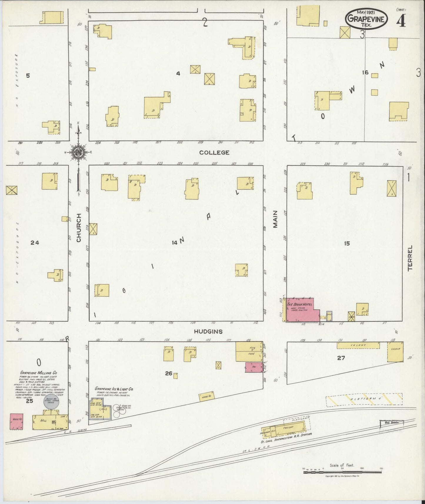 Sanborn Fire Insurance Map from Grapevine, Tarrant County, Texas (1921), Sheet #0004 - Complete Map Set gallery image, historic Sanborn map, vintage wall art, Texas Texas