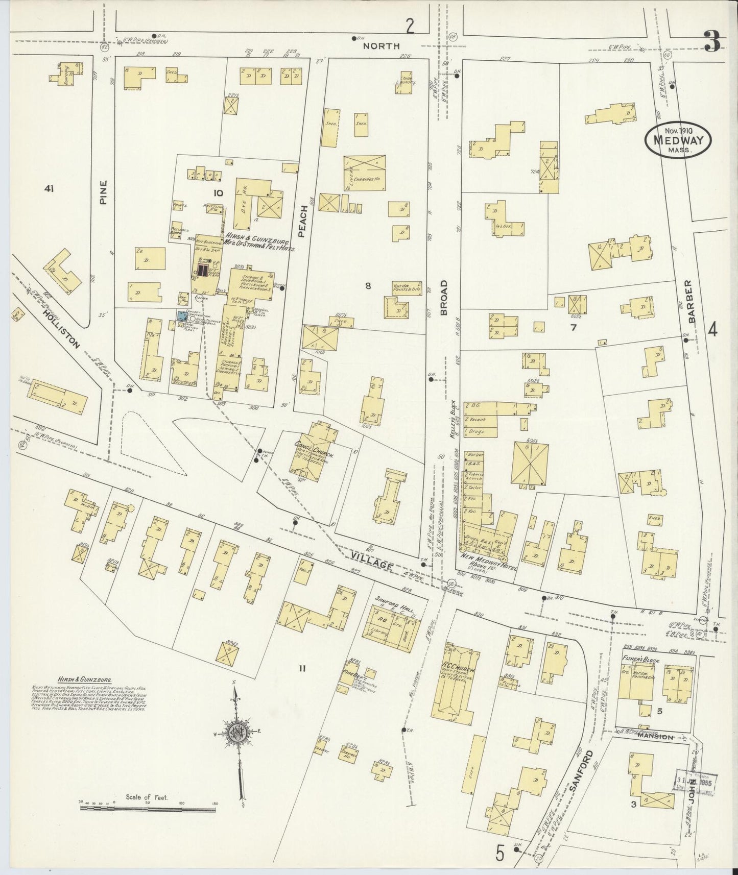 Sanborn Fire Insurance Map from Medway, Norfolk County, Massachusetts (1910), Sheet #0003 - Complete Map Set gallery image, historic Sanborn map, vintage wall art, Massachusetts Massachusetts