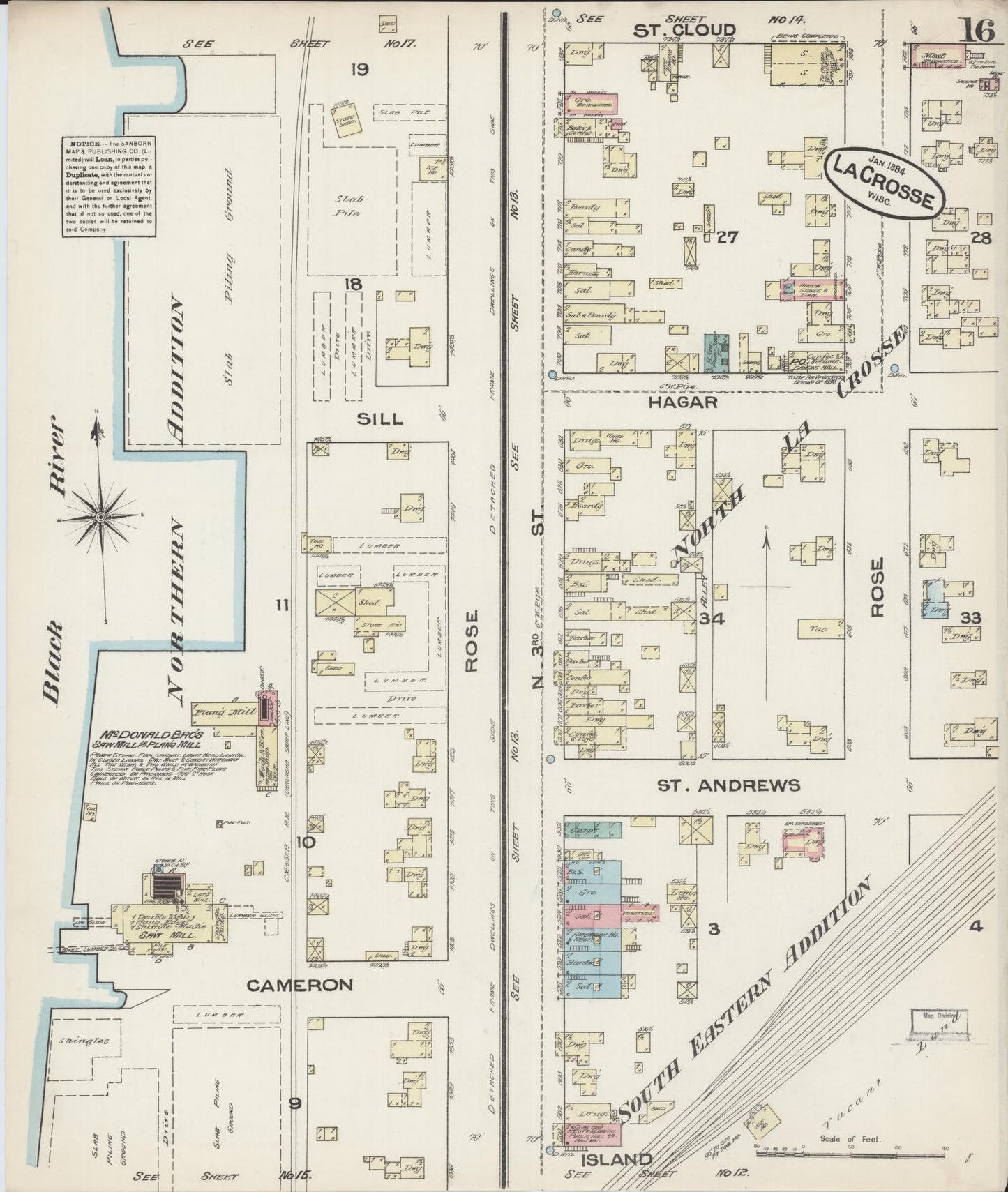 Sanborn Fire Insurance Map from La Crosse, La Crosse County, Wisconsin (1884), Sheet #0016 - Historic Sanborn Fire Insurance Map Print, vintage old map wall art, antique decor, genealogy gift, Wisconsin Wisconsin map