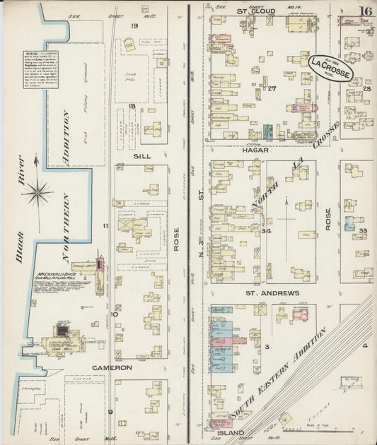 Sanborn Fire Insurance Map from La Crosse, La Crosse County, Wisconsin (1884), Sheet #0016 - Historic Sanborn Fire Insurance Map Print, vintage old map wall art, antique decor, genealogy gift, Wisconsin Wisconsin map