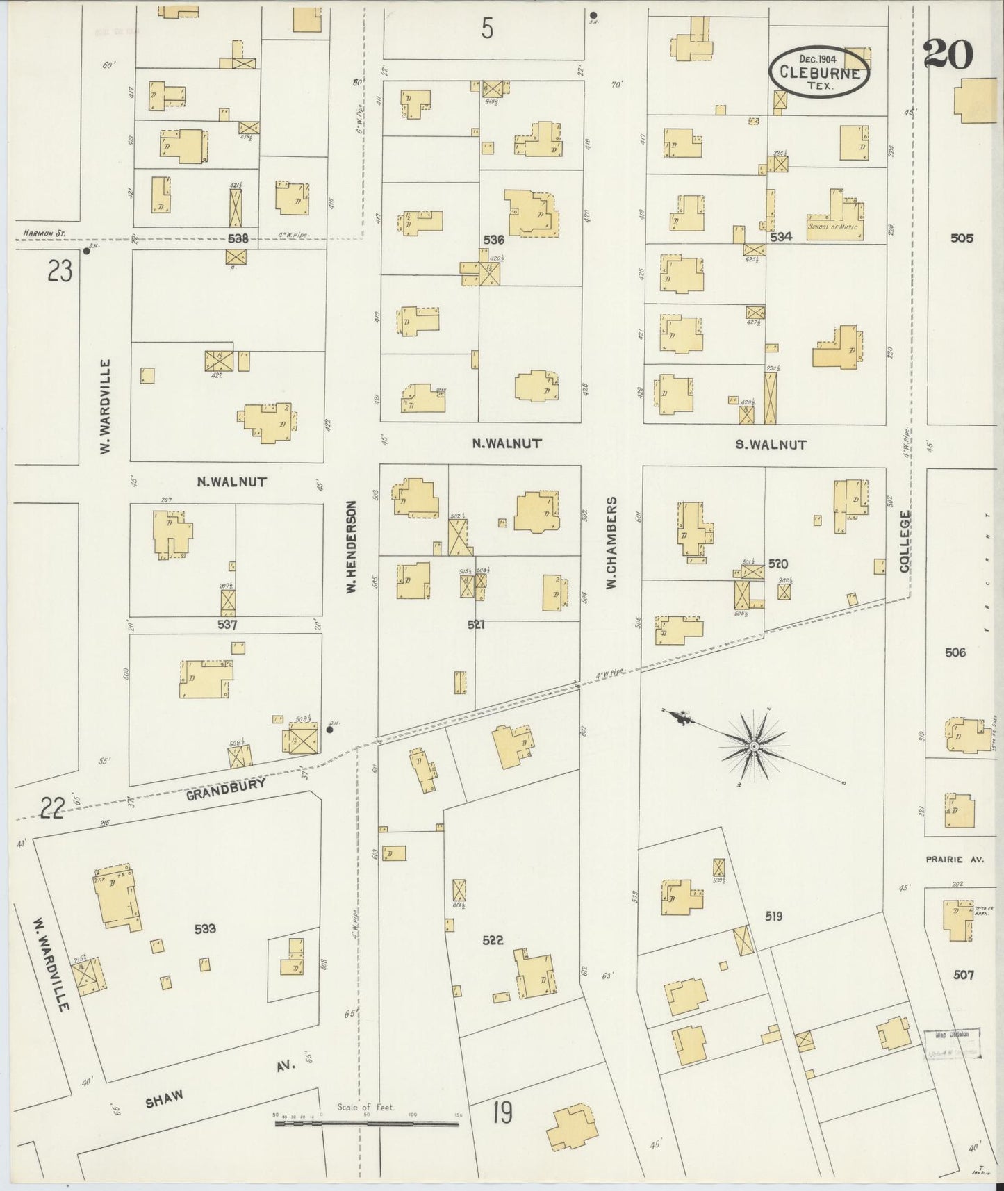 Sanborn Fire Insurance Map from Cleburne, Johnson County, Texas (1904), Sheet #0020 - Historic Sanborn Fire Insurance Map Print, vintage old map wall art, antique decor, genealogy gift, Texas Texas map