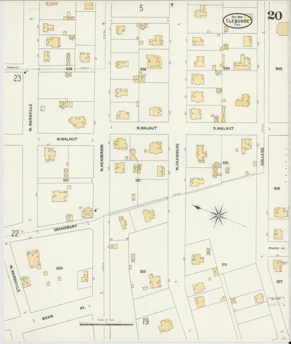 Sanborn Fire Insurance Map from Cleburne, Johnson County, Texas (1904), Sheet #0020 - Historic Sanborn Fire Insurance Map Print, vintage old map wall art, antique decor, genealogy gift, Texas Texas map