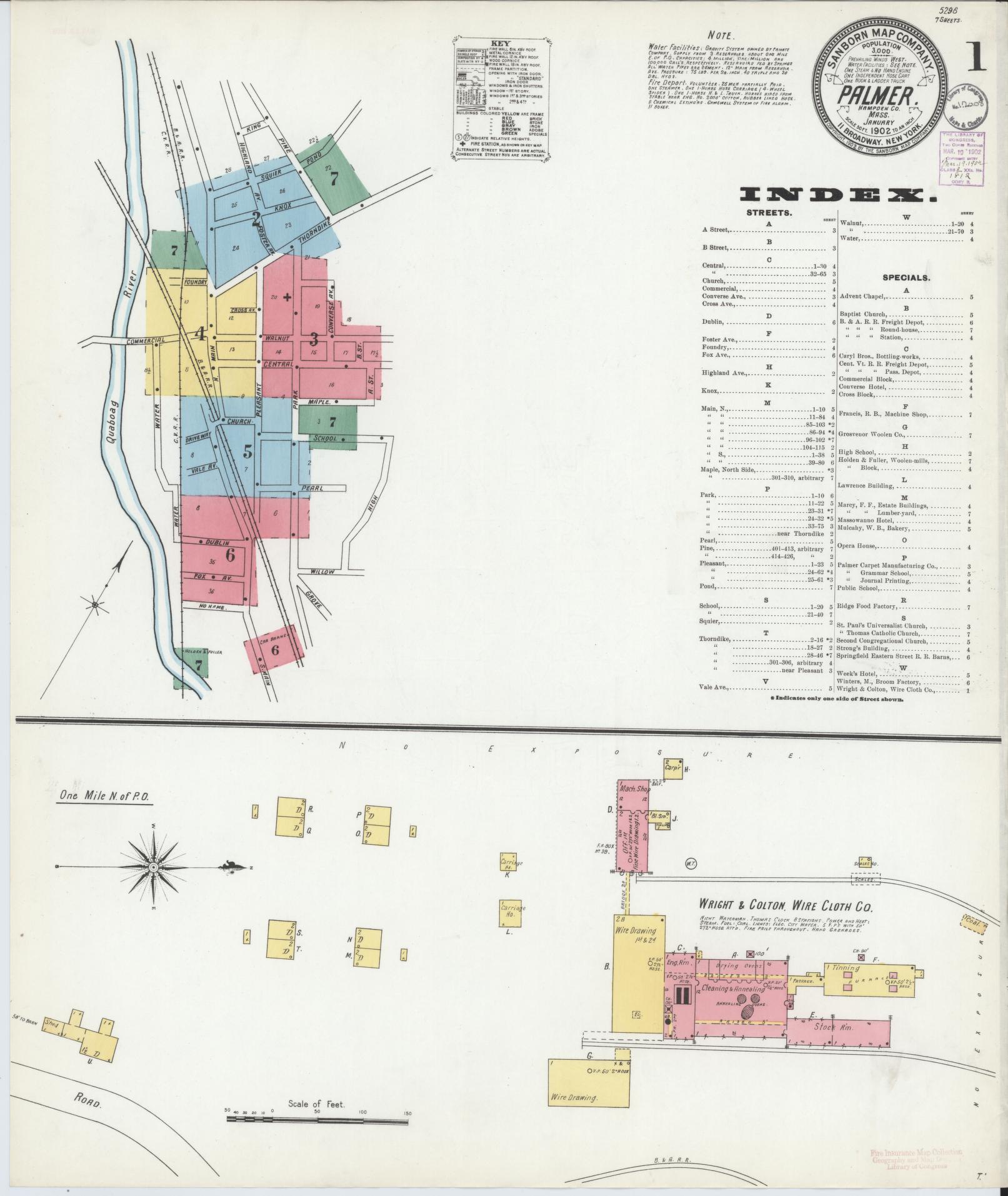 Sanborn Fire Insurance Map from Palmer, Hampden County, Massachusetts (1902), Sheet #0001 - Complete Map Set gallery image, historic Sanborn map, vintage wall art, Massachusetts Massachusetts