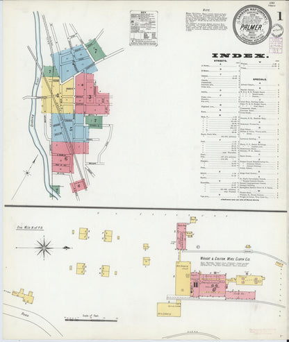 Sanborn Fire Insurance Map from Palmer, Hampden County, Massachusetts (1902), Sheet #0001 - Complete Map Set gallery image, historic Sanborn map, vintage wall art, Massachusetts Massachusetts