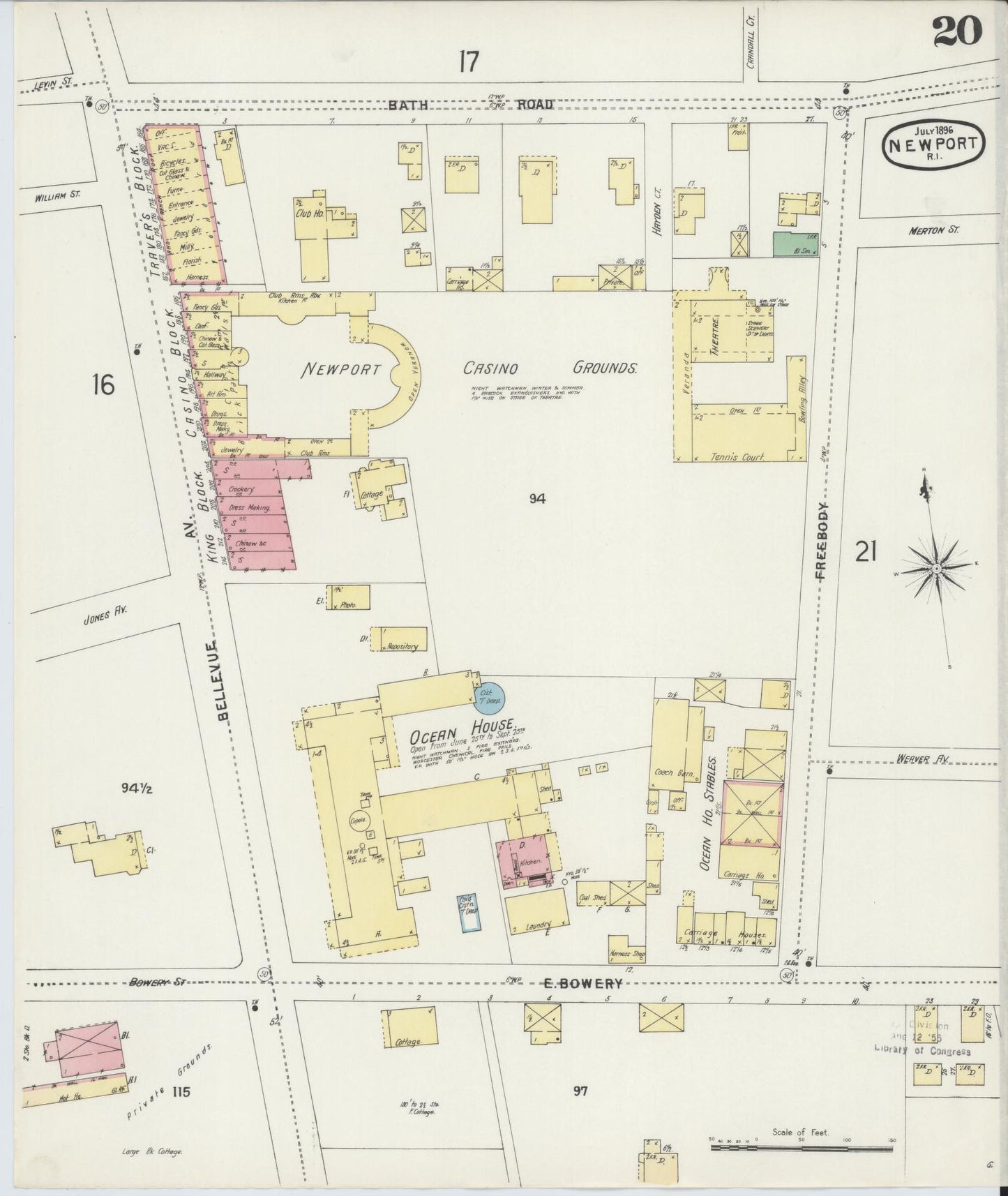 Sanborn Fire Insurance Map from Newport, Newport County, Rhode Island (1896), Sheet #0020 - Complete Map Set gallery image, historic Sanborn map, vintage wall art, Rhode Island Rhode Island